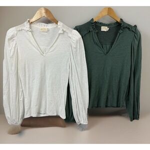 Nation LTD Tabitha + Dolly Tops XS Lot of 2 Pima Cotton Smocked V-Neck $158